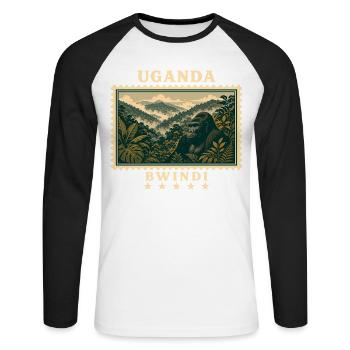 Uganda Bwindi Vintage Travel Brand - Unisex Long Sleeve Baseball T-Shirt - white/black - Front - Nik (191cm)