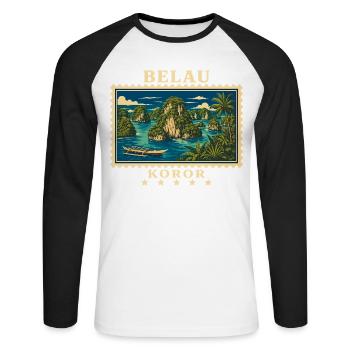 Palau Koror Vintage Travel Brand - Unisex Long Sleeve Baseball T-Shirt - white/black - Front - Nik (191cm)