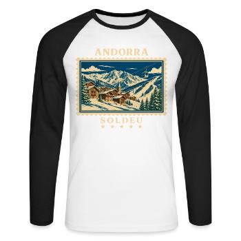 Andorra Soldeu Vintage Reisemarke - Unisex Baseballshirt langarm - Weiß/Schwarz - Vorne - Nik (191cm)