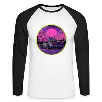 Retro 90s JDM Drift Car Sakura Synthwave Art - Unisex Long Sleeve Baseball T-Shirt - white/black - Front - Nik (191cm)