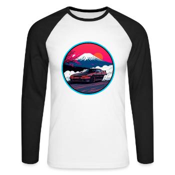 Art rétro des années 80 JDM AE86 Mt Fuji Drift Synthwave - T-shirt baseball manches longues Homme - blanc/noir - Devant - Nik (191cm)