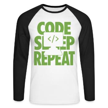 Code Sleep Repeat Programmer - Unisex Long Sleeve Baseball T-Shirt - white/black - Front - Nik (191cm)