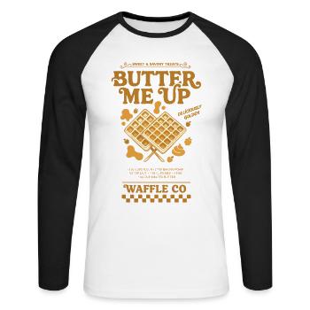 Petit-déjeuner me beurre Brunch Café pancake drôle - T-shirt baseball manches longues Homme - blanc/noir - Devant - Nik (191cm)