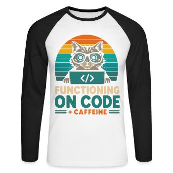 Fonctionner sous Code et Caffeine Cat - T-shirt baseball manches longues Homme - blanc/noir - Devant - Nik (191cm)