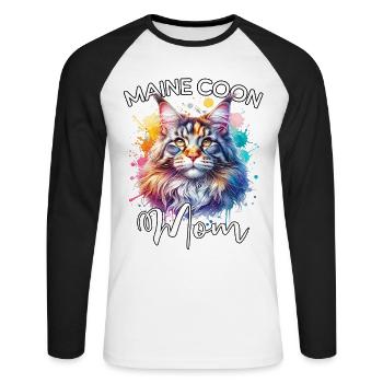 Maman Maine Coon - T-shirt baseball manches longues Homme - blanc/noir - Devant - Nik (191cm)