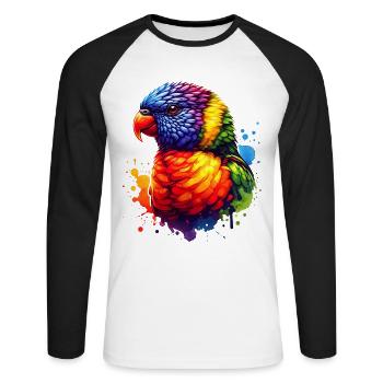 Forest lorikeet motif - Unisex Long Sleeve Baseball T-Shirt - white/black - Front - Nik (191cm)