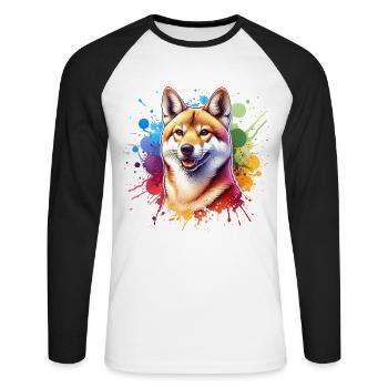 Dingo chien sauvage australien - T-shirt baseball manches longues Homme - blanc/noir - Devant - Nik (191cm)