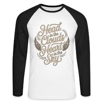 Private Pilot Head In The Clouds Loves Aviation - Unisex Long Sleeve Baseball T-Shirt - white/black - Front - Nik (191cm)