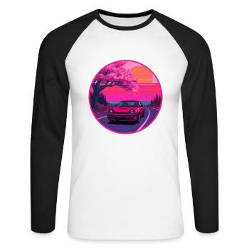 Retro 80s JDM FC Coupe Sakura Sunset Emblem - Unisex Long Sleeve Baseball T-Shirt - white/black - Front - Nik (191cm)