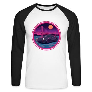 Retro 80er JDM FC Coupé Neon Bridge Emblem - Unisex Baseballshirt langarm - Weiß/Schwarz - Vorne - Nik (191cm)