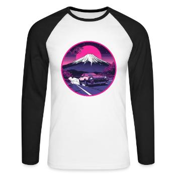 Emblème rétro des années 80 JDM AE86 Mount Fuji Dragon - T-shirt baseball manches longues Homme - blanc/noir - Devant - Nik (191cm)