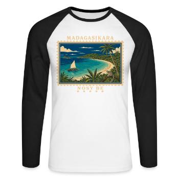 Madagaskar Nosy Be Vintage Reisemarke - Unisex Baseballshirt langarm - Weiß/Schwarz - Vorne - Nik (191cm)
