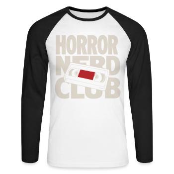 Club de nerds d’horreur VHS - T-shirt baseball manches longues Homme - blanc/noir - Devant - Nik (191cm)