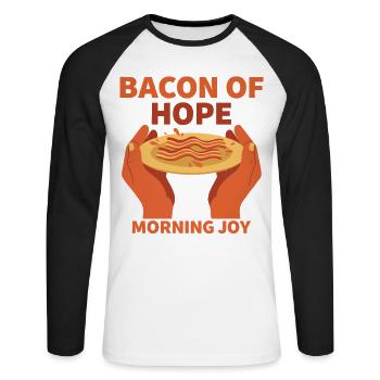 Café du matin, Bacon de l’espoir, Breakfast Joy Brunch du matin - T-shirt baseball manches longues Homme - blanc/noir - Devant - Nik (191cm)