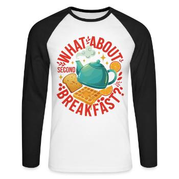 Petit-déjeuner : que diriez-vous d’un deuxième brunch - T-shirt baseball manches longues Homme - blanc/noir - Devant - Nik (191cm)