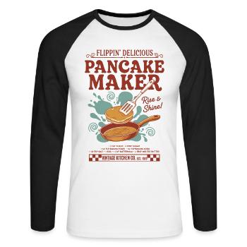 Machine à pancakes pour le petit-déjeuner Flippin Delicious Rise et - T-shirt baseball manches longues Homme - blanc/noir - Devant - Nik (191cm)