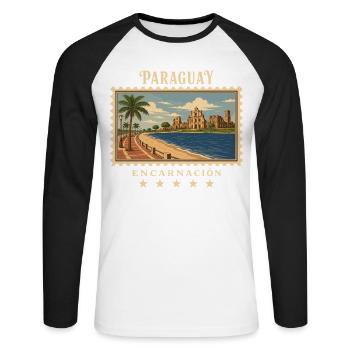 Paraguay Encarnación Vintage Reisemarke - Unisex Baseballshirt langarm - Weiß/Schwarz - Vorne - Nik (191cm)