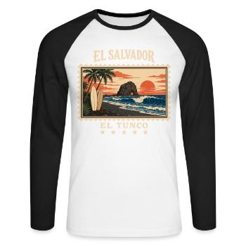 El Salvador El Tunco Vintage Reisemarke - Unisex Baseballshirt langarm - Weiß/Schwarz - Vorne - Nik (191cm)