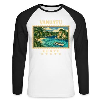 Vanuatu Efate Vintage Travel Brand - Unisex Long Sleeve Baseball T-Shirt - white/black - Front - Nik (191cm)