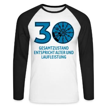 HU August 2026 - 30 Jahre - Geburtstag Geschenk - Unisex Baseballshirt langarm - Weiß/Schwarz - Vorne - Nik (191cm)