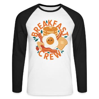 Breakfast Crew : Brunch drôle Café Pancake Bacon - T-shirt baseball manches longues Homme - blanc/noir - Devant - Nik (191cm)