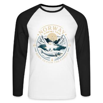 Excursion de pêche en Norvège - T-shirt baseball manches longues Homme - blanc/noir - Devant - Nik (191cm)