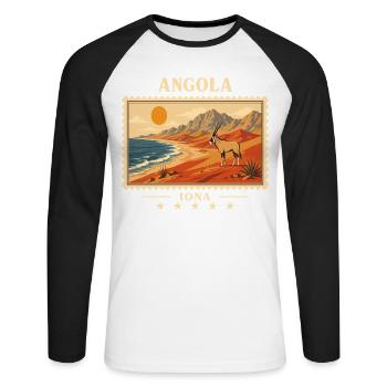 Angola Iona Vintage Travel Brand - Unisex Long Sleeve Baseball T-Shirt - white/black - Front - Nik (191cm)