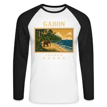 Gabun Loango Vintage Reisemarke - Unisex Baseballshirt langarm - Weiß/Schwarz - Vorne - Nik (191cm)