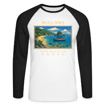 Malawi Cape Maclear Vintage Travel Brand - Unisex Long Sleeve Baseball T-Shirt - white/black - Front - Nik (191cm)