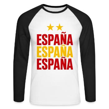 Spanien Schriftzug in Nationalfarben - Unisex Baseballshirt langarm - Weiß/Schwarz - Vorne - Nik (191cm)