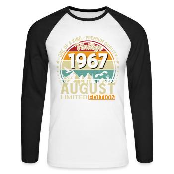 59th Birthday Gift Husband Original 1967 August - Unisex Long Sleeve Baseball T-Shirt - white/black - Front - Nik (191cm)