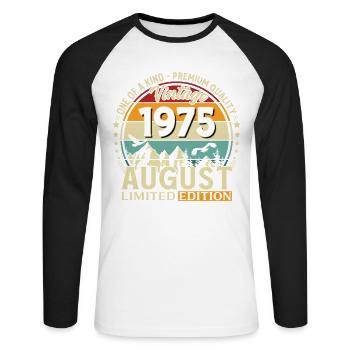 51st Birthday Gift Husband Original 1975 August - Unisex Long Sleeve Baseball T-Shirt - white/black - Front - Nik (191cm)