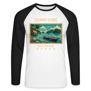 Solomon Islands Munda Vintage Travel Brand - Unisex Long Sleeve Baseball T-Shirt - white/black - Front - Nik (191cm)