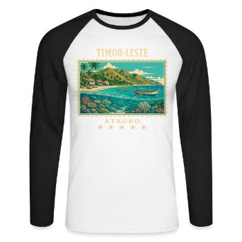 Timor-Leste Ataúro Vintage Reisemarke - Unisex Baseballshirt langarm - Weiß/Schwarz - Vorne - Nik (191cm)