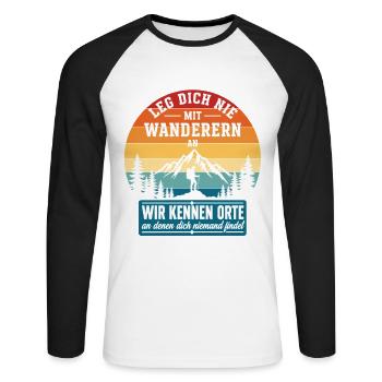 Leg Dich Nie Mit Wanderern An Retro - Unisex Baseballshirt langarm - Weiß/Schwarz - Vorne - Nik (191cm)