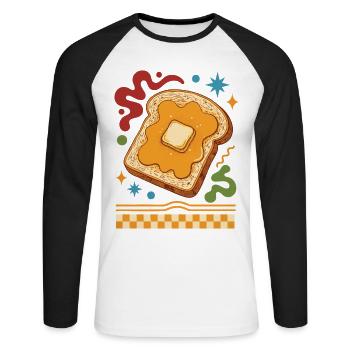 Breakfast Funny Brunch Coffee Pancake Bacon Maple - Unisex Long Sleeve Baseball T-Shirt - white/black - Front - Nik (191cm)
