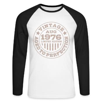 Vintage August 1976 Limited Edition Circle - Unisex Long Sleeve Baseball T-Shirt - white/black - Front - Nik (191cm)