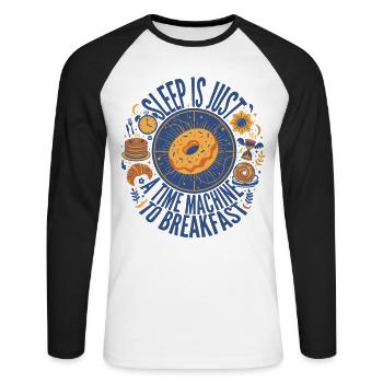 Breakfast Sleep Is Just A Time Machine - Unisex Long Sleeve Baseball T-Shirt - white/black - Front - Nik (191cm)