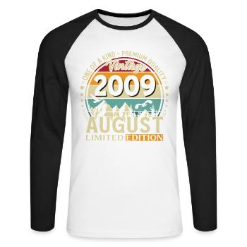 Cadeau du 17e anniversaire Mari Original août 2009 - T-shirt baseball manches longues Homme - blanc/noir - Devant - Nik (191cm)