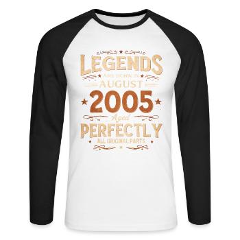 21. Geburtstag Geschenk Mann Legende August 2005 - Unisex Baseballshirt langarm - Weiß/Schwarz - Vorne - Nik (191cm)