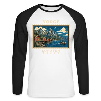 Norwegen Lofoten Vintage Reisemarke - Unisex Baseballshirt langarm - Weiß/Schwarz - Vorne - Nik (191cm)