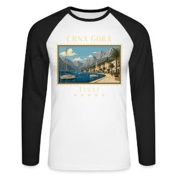 Montenegro Tivat Vintage Reisemarke - Unisex Baseballshirt langarm - Weiß/Schwarz - Vorne - Nik (191cm)