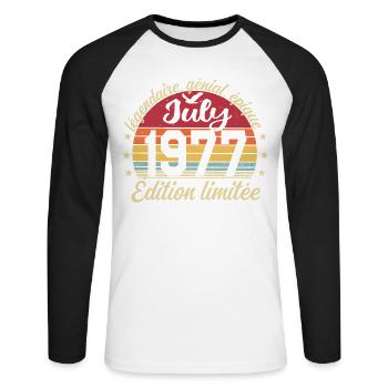 Anniversaire Juillet 1977 Vintage Cadeau - T-shirt baseball manches longues Homme - blanc/noir - Devant - Nik (191cm)