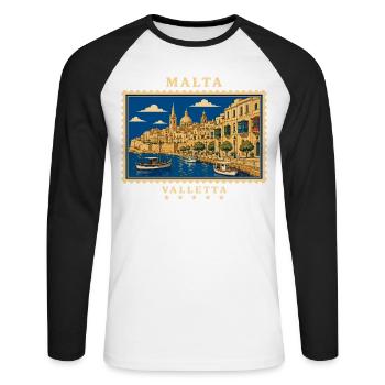 Marque de voyage vintage Malta Valletta - T-shirt baseball manches longues Homme - blanc/noir - Devant - Nik (191cm)