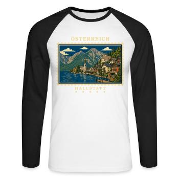 Österreich Hallstatt Vintage Reisemarke - Unisex Baseballshirt langarm - Weiß/Schwarz - Vorne - Nik (191cm)