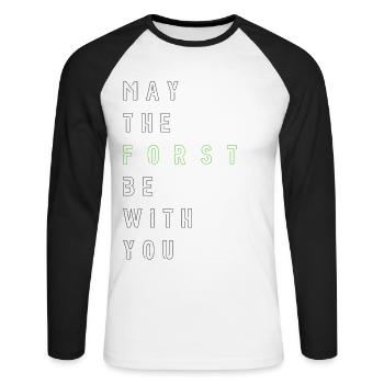 May the Forst be with you - (linksbündig) - Unisex Baseballshirt langarm - Weiß/Schwarz - Vorne - Nik (191cm)