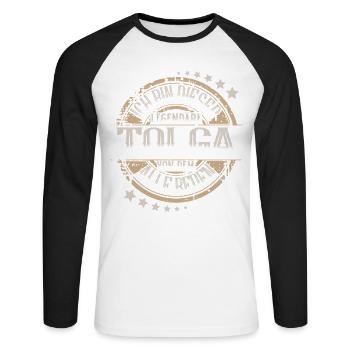 Tolga - Unisex Baseballshirt langarm - Weiß/Schwarz - Vorne - Nik (191cm)