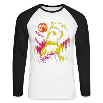 Raccoon Night Moon Forest Vintage Neon - Unisex Long Sleeve Baseball T-Shirt - white/black - Front - Nik (191cm)
