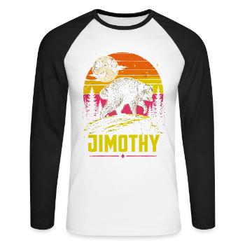 Vintage Waschbär Jimothy Vollmondsonnenuntergang - Unisex Baseballshirt langarm - Weiß/Schwarz - Vorne - Nik (191cm)