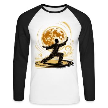 Tai Chi Zen Meditation – Chi Qigong Training - Unisex Baseballshirt langarm - Weiß/Schwarz - Vorne - Nik (191cm)